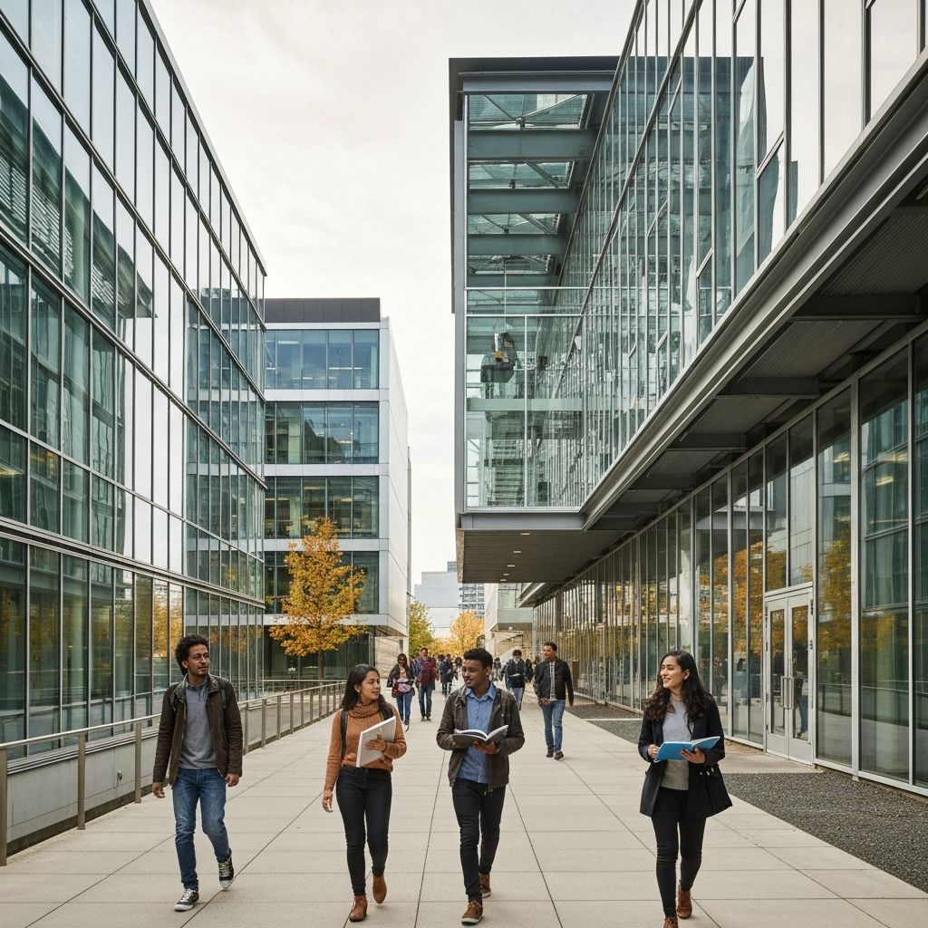 University campus with students