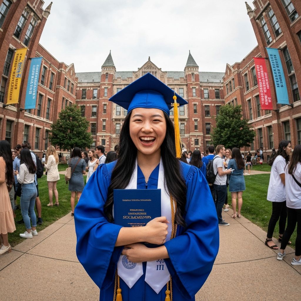 Student celebrating scholarship achievement